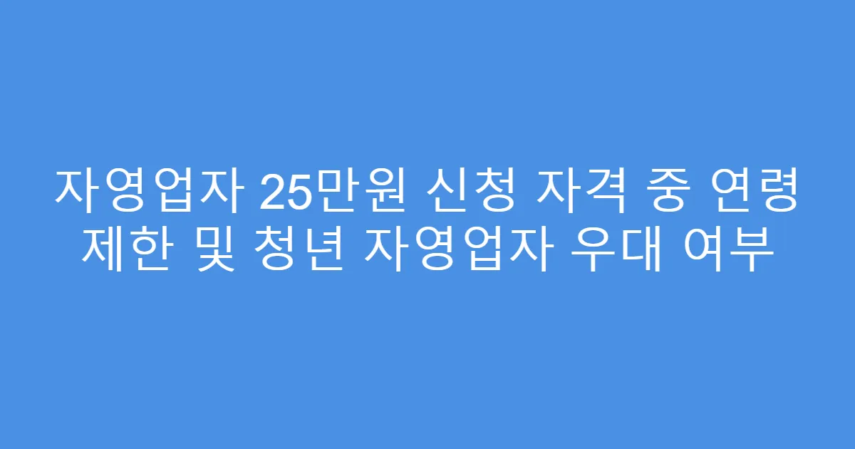 자영업자 25만원 신청 자격 중 연령 제한 및 청년 자영업자 우대 여부