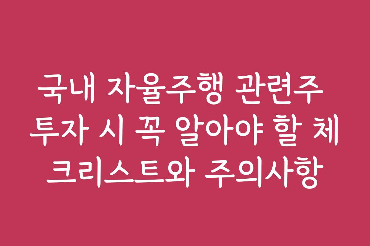 국내 자율주행 관련주 투자 시 꼭 알아야 할 체크리스트와 주의사항