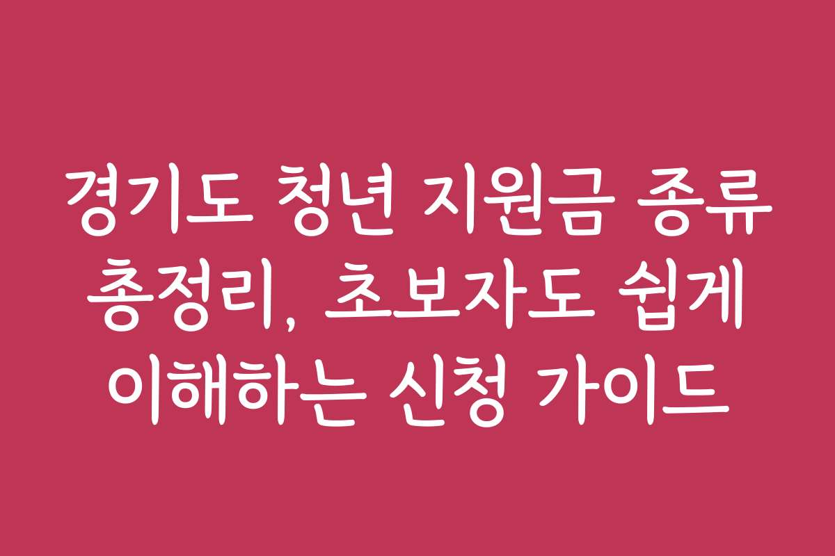 경기도 청년 지원금 종류 총정리, 초보자도 쉽게 이해하는 신청 가이드