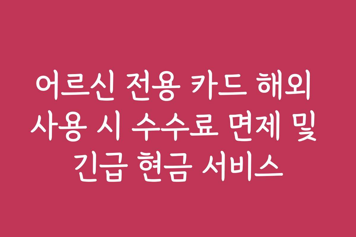 어르신 전용 카드 해외 사용 시 수수료 면제 및 긴급 현금 서비스