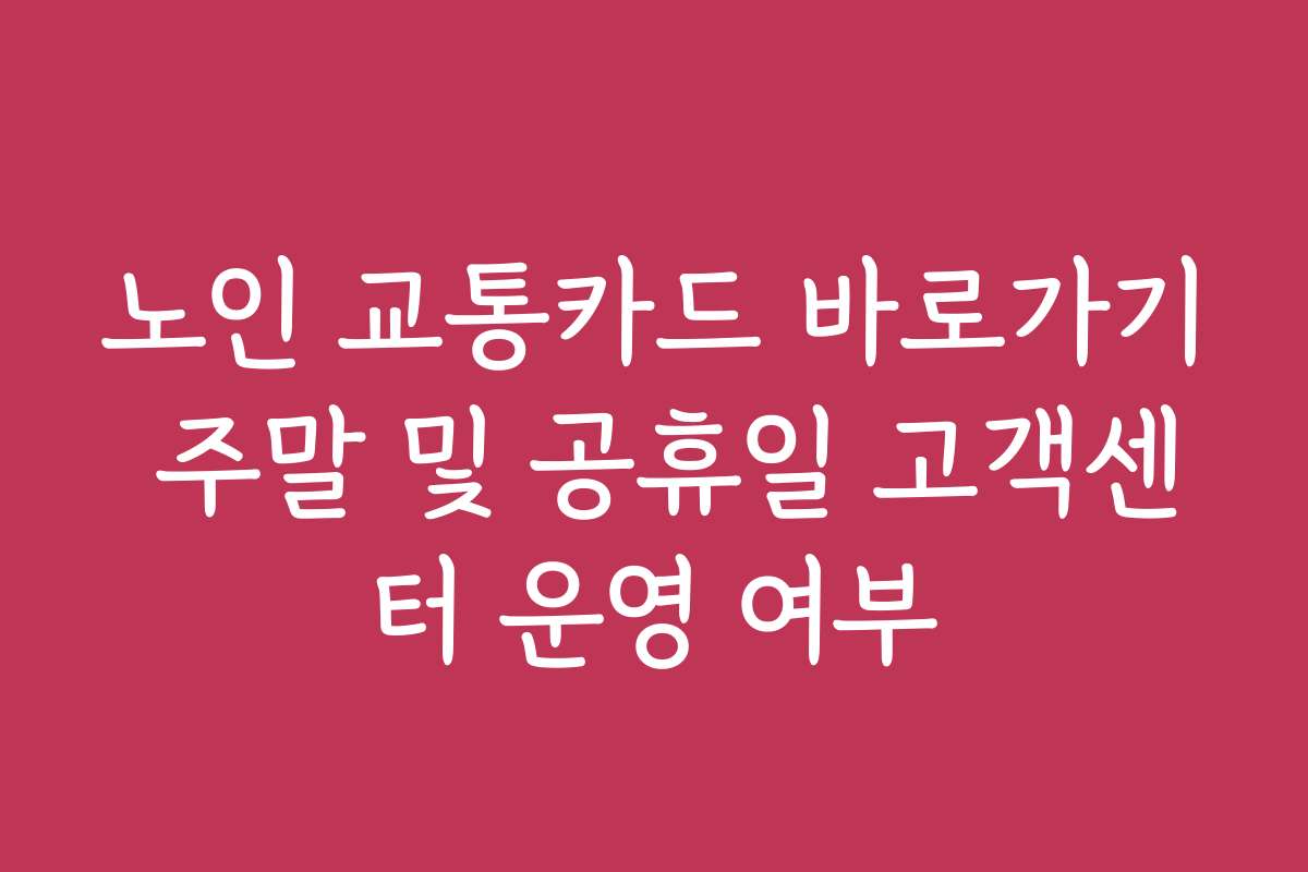 노인 교통카드 바로가기 주말 및 공휴일 고객센터 운영 여부