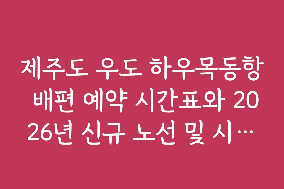 제주도 우도 하우목동항 배편 예약 시간표와 2026년 신규 노선 및 시간표 변화 전망