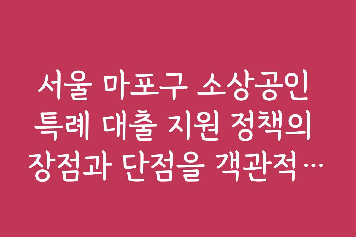 서울 마포구 소상공인 특례 대출 지원 정책의 장점과 단점을 객관적으로 분석해보세요