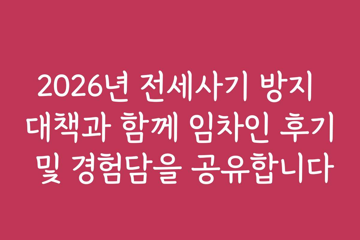 2026년 전세사기 방지 대책과 함께 임차인 후기 및 경험담을 공유합니다