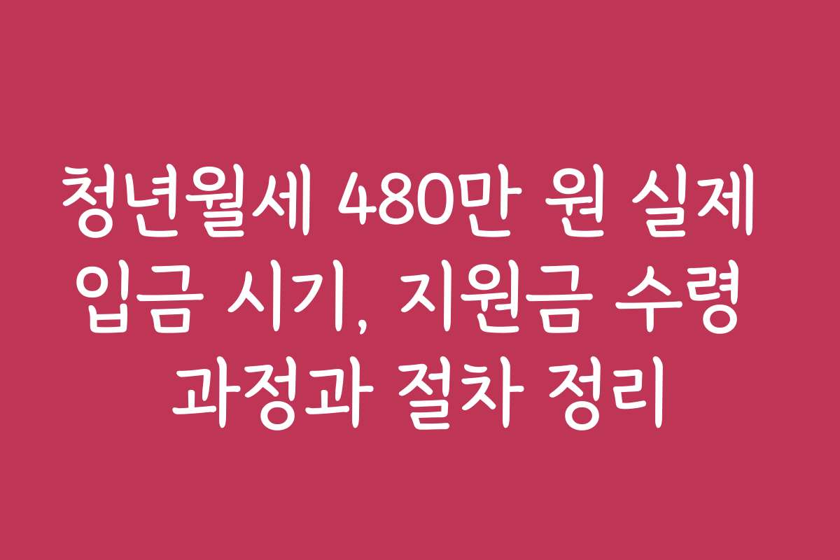 청년월세 480만 원 실제 입금 시기, 지원금 수령 과정과 절차 정리