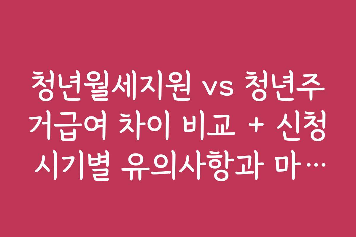 청년월세지원 vs 청년주거급여 차이 비교 + 신청 시기별 유의사항과 마감 일정