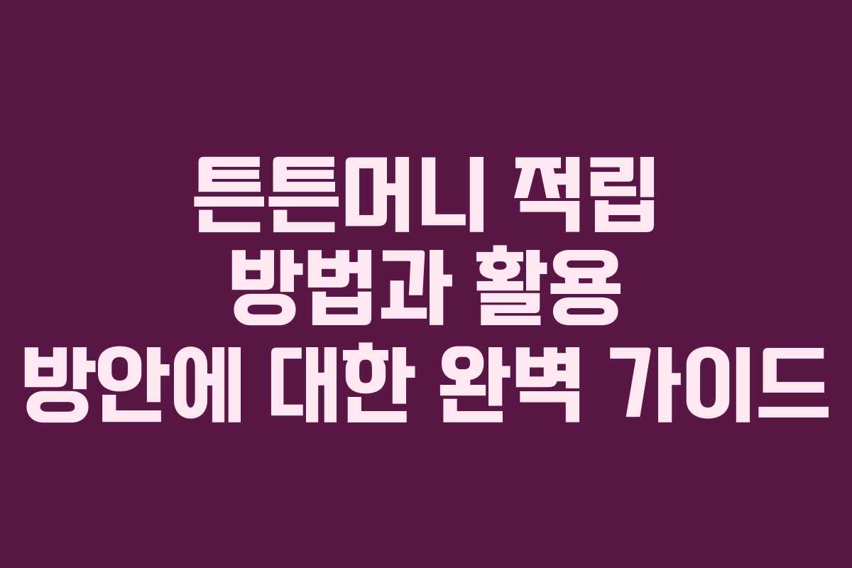 튼튼머니 적립 방법과 활용 방안에 대한 완벽 가이드