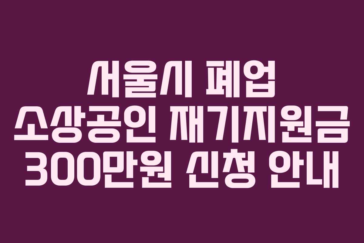 서울시 폐업 소상공인 재기지원금 300만원 신청 안내