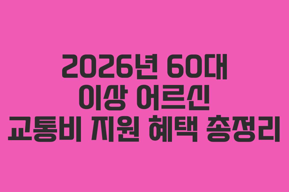2026년 60대 이상 어르신 교통비 지원 혜택 총정리