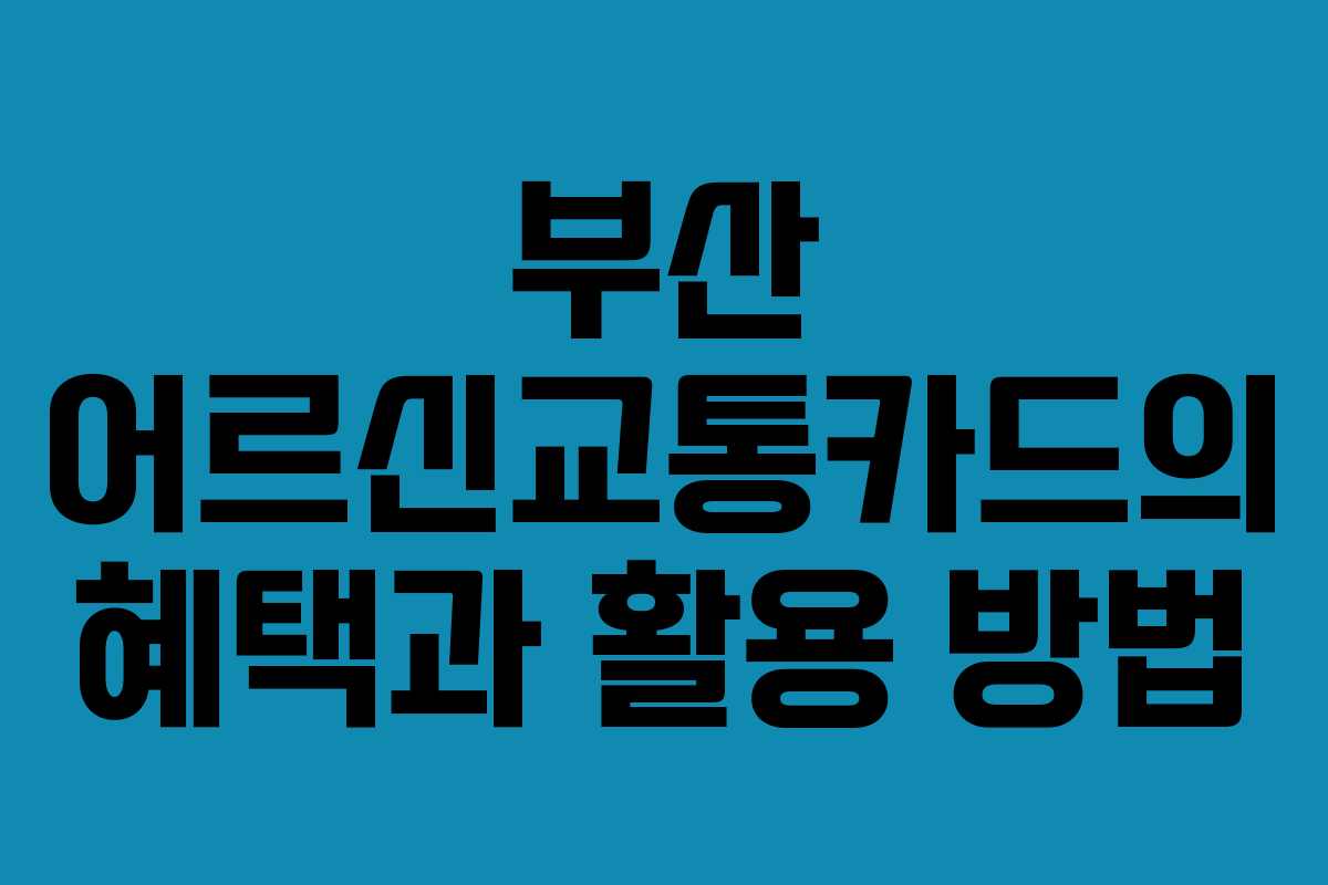 부산 어르신교통카드의 혜택과 활용 방법