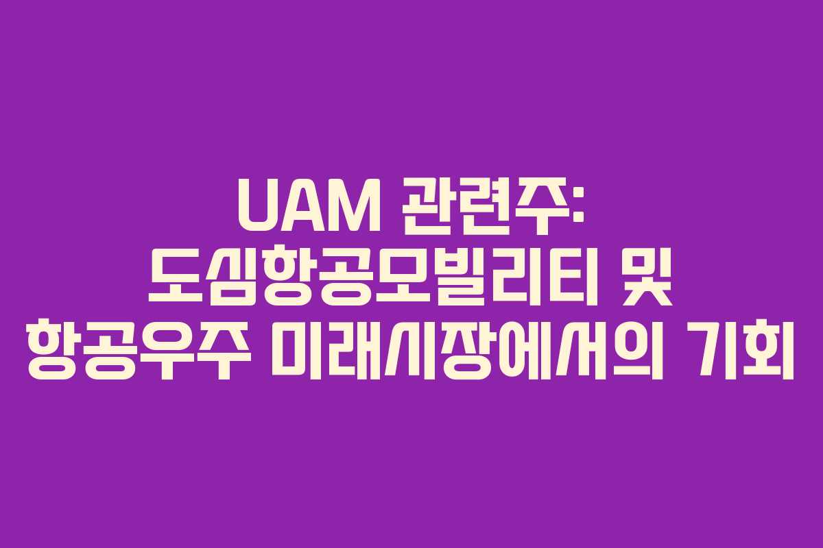 UAM 관련주: 도심항공모빌리티 및 항공우주 미래시장에서의 기회