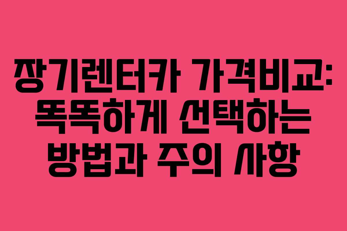 장기렌터카 가격비교: 똑똑하게 선택하는 방법과 주의 사항