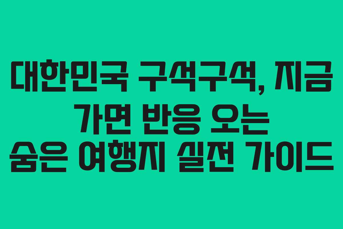 대한민국 구석구석, 지금 가면 반응 오는 숨은 여행지 실전 가이드