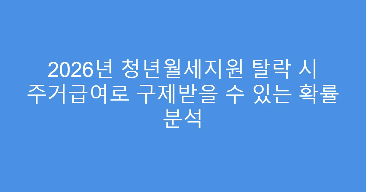 2026년 청년월세지원 탈락 시 주거급여로 구제받을 수 있는 확률 분석