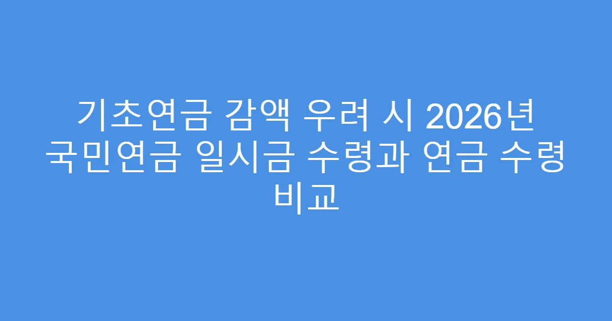 기초연금 감액 우려 시 2026년 국민연금 일시금 수령과 연금 수령 비교