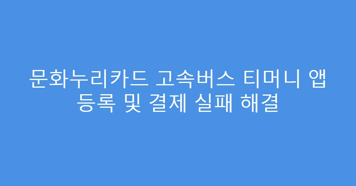 문화누리카드 고속버스 티머니 앱 등록 및 결제 실패 해결