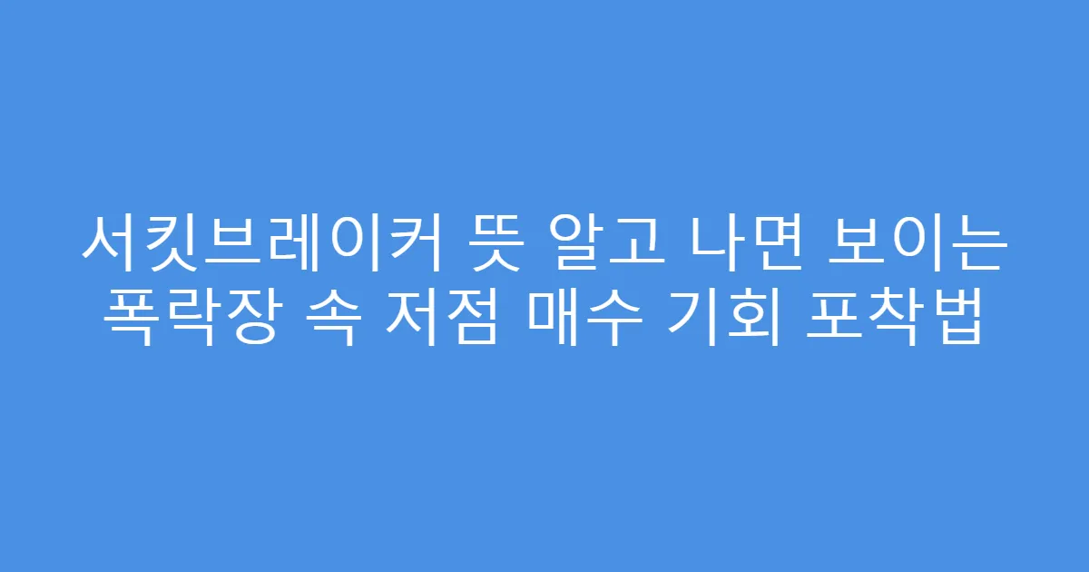 서킷브레이커 뜻 알고 나면 보이는 폭락장 속 저점 매수 기회 포착법