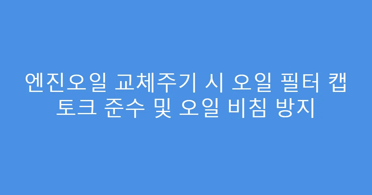 엔진오일 교체주기 시 오일 필터 캡 토크 준수 및 오일 비침 방지