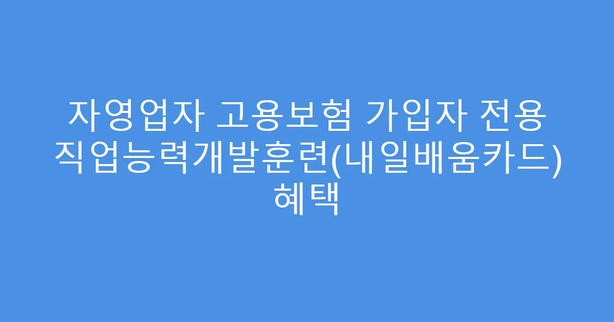 자영업자 고용보험 가입자 전용 직업능력개발훈련(내일배움카드) 혜택