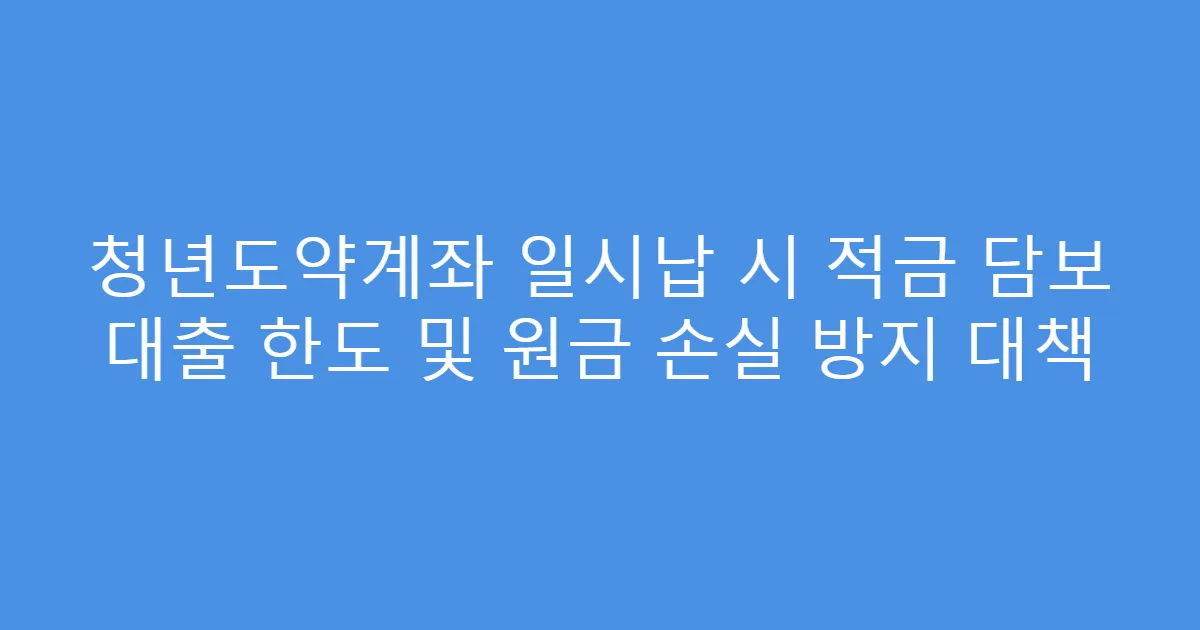 청년도약계좌 일시납 시 적금 담보 대출 한도 및 원금 손실 방지 대책