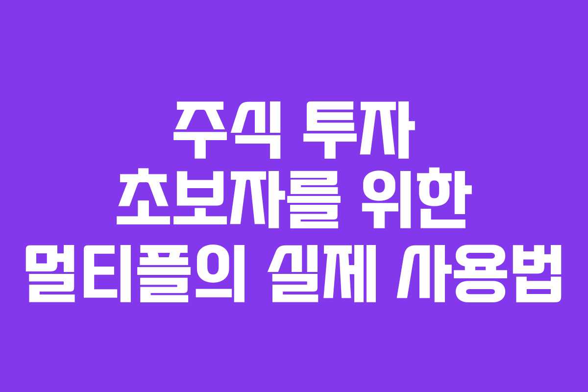 주식 투자 초보자를 위한 멀티플의 실제 사용법