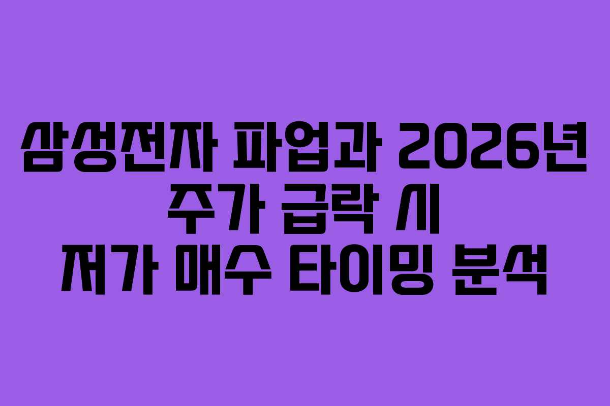 삼성전자 파업과 2026년 주가 급락 시 저가 매수 타이밍 분석